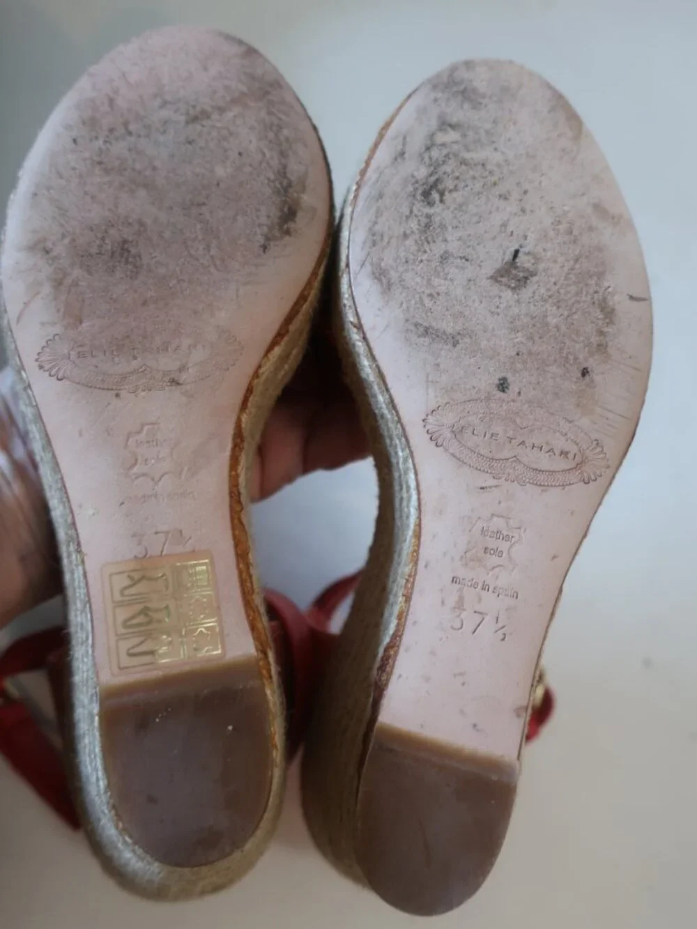 Womens Elie Tahari Coral Satin Espadrille Platform Wedge Heels 37.5 US/7.5